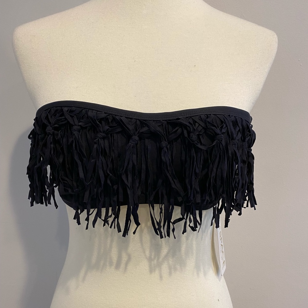LSpace Black fringe bikini top bandeau bathing suit top tassels L*Space L Space